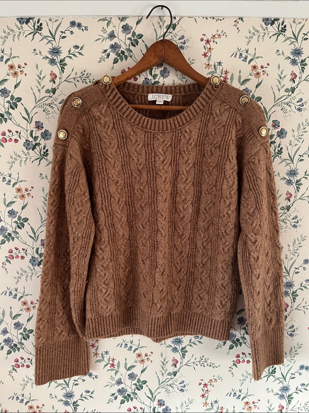 J Crew Wool Blend Camel / Tan Sweater with Gold Buttons